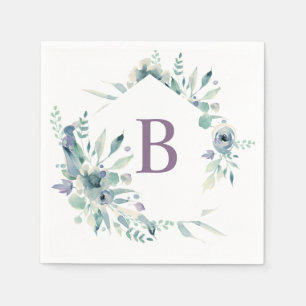Lavendel Bloemige Aquarel Monogram Servet