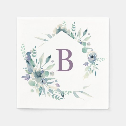 Lavendel Bloemige Aquarel Monogram Servet (Voorkant)