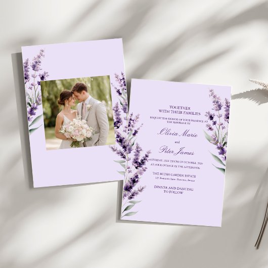 Lavendel Bloemige Aquarel Trouw Uitnodiging