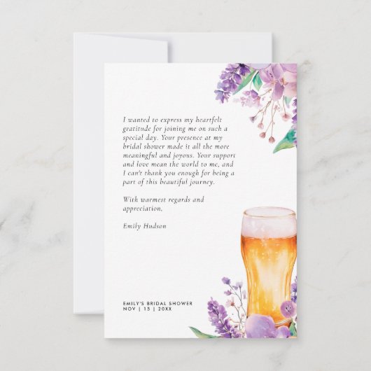 Lavendel Bloemige Bier Bruiloft Feest Bedankkaart (Achterkant)