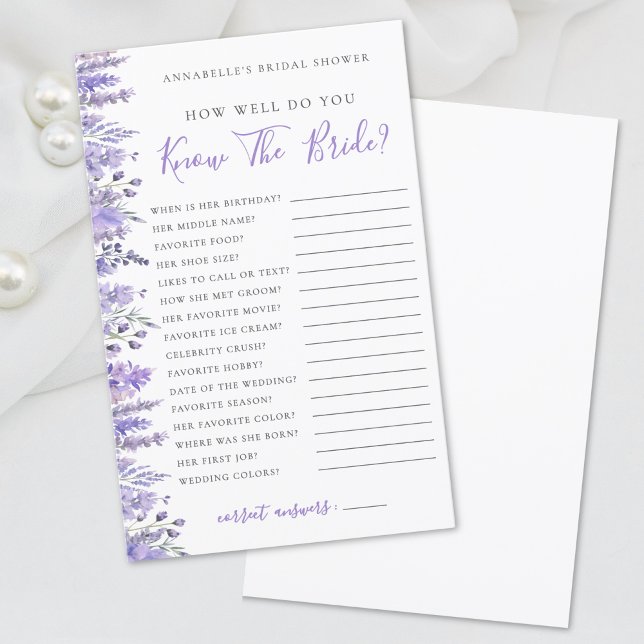 Lavendel Bloemige Bruidsdouche Spel (Lavender Floral Bridal Shower Game)