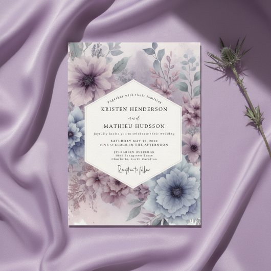 Lavendel Bloemige Dromerige Bruiloft Kaart