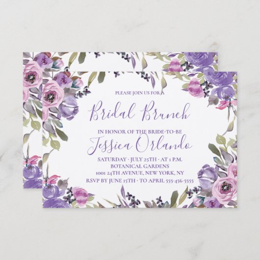 Lavendel Bloemige Elegante Script Bruidsbrunch Kaart (Voorkant / Achterkant)