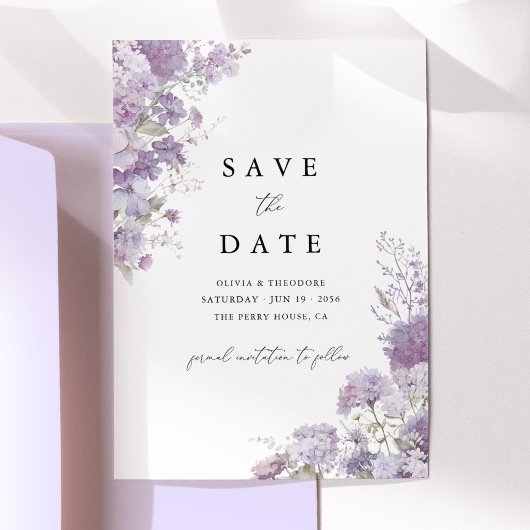 Lavendel Bloemige Elegante Trouwdag Bewaar de datu Save The Date