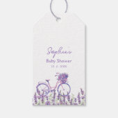 Lavendel Bloemige Fiets Baby Shower Bord Cadeaulabel (Voorkant)