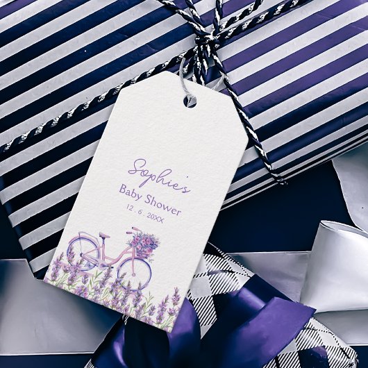 Lavendel Bloemige Fiets Baby Shower Bord Cadeaulabel