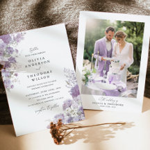 Lavendel Bloemige Foto Achterkant Elegante Trouwda
