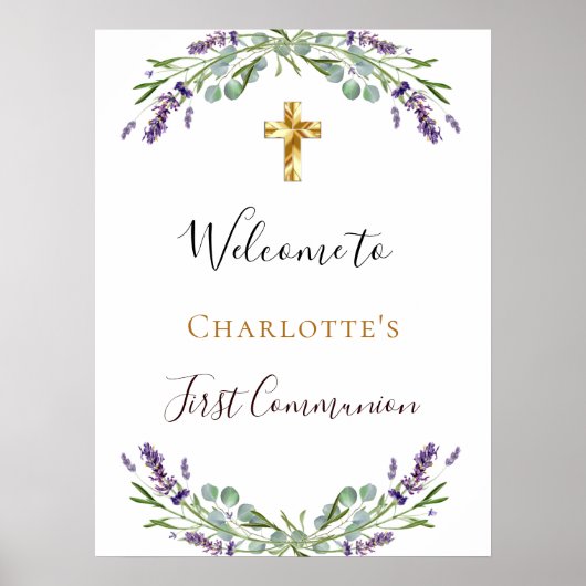 Lavendel bloemige groenvoorziening Eerste Communie Poster (Voorkant)