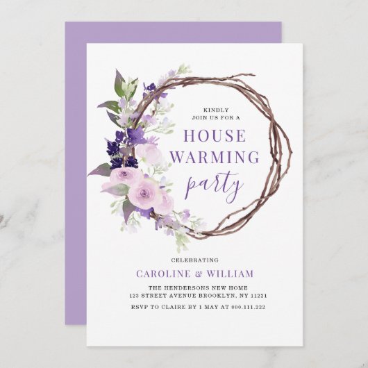 Lavendel bloemige housewarming uitnodiging (Voorkant / Achterkant)