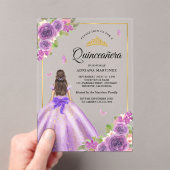 Lavendel Bloemige Jurk Vlinder Goud Quinceanera Acryl Uitnodigingen (Insitu (Draagbaar))