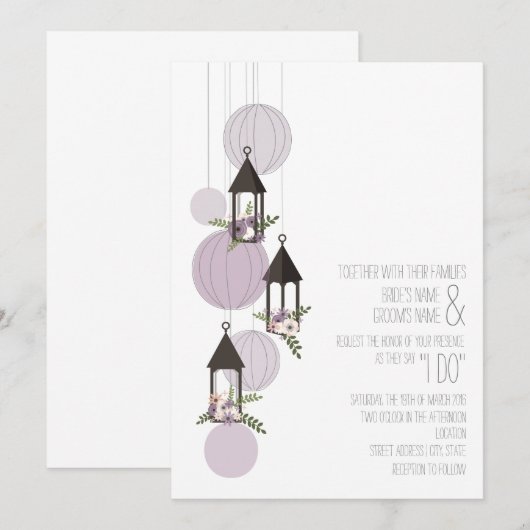 Lavendel Bloemige Lantaarn Huwelijk Kaart (Voorkant / Achterkant)