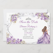 Lavendel Bloemige Quinceañera Bewaar de Datum Kaar (Voorkant)