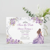 Lavendel Bloemige Quinceañera Bewaar de Datum Kaar (Staand voorkant)