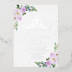 Lavendel Bloemige Quinceanera Folie Uitnodiging