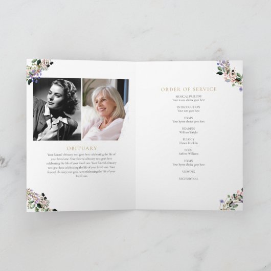 Lavendel Bloemige Rouwdienst Order Of Service Vouw Programma (Binnen)