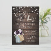 Lavendel Bloemige Rustieke Houten Pot Save the Dat Kaart (Staand voorkant)