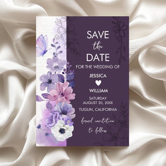 Lavendel Bloemige "Save the Date" Kaart