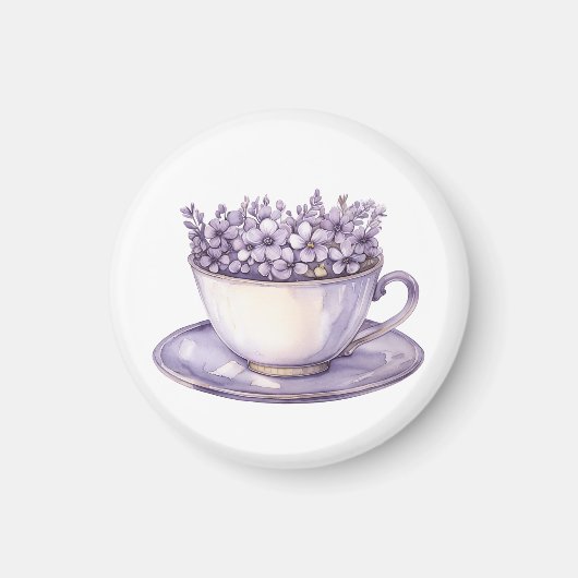 Lavendel Bloemige Theekop  Magneet (Voorkant)