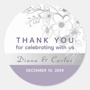 Lavendel Bloemige Trouw Dank Je Ronde Sticker
