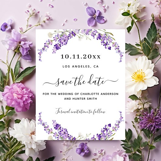 Lavendel bloemige trouwkaart 'save the date'