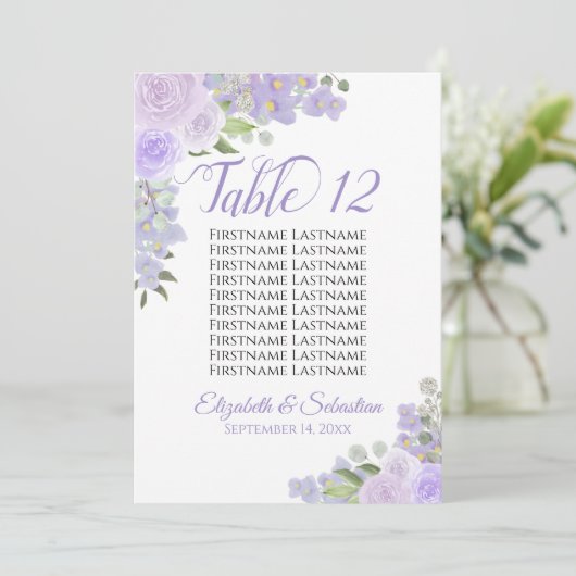 Lavendel Bloemige Trouwtafel Nummer & Namen Groot (Staand voorkant)
