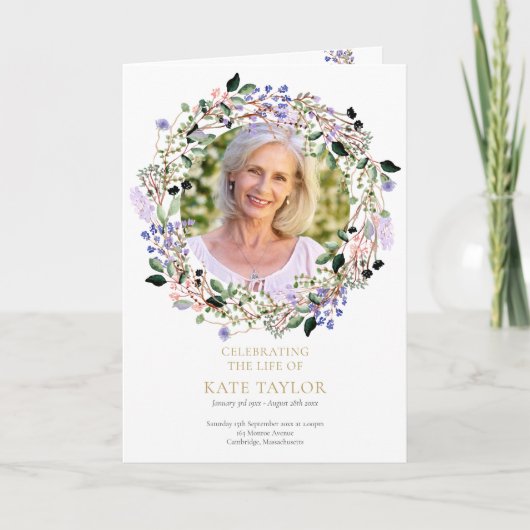 Lavendel Bloemige Uitvaart Order Of Service Vouw Programma (Voorkant)