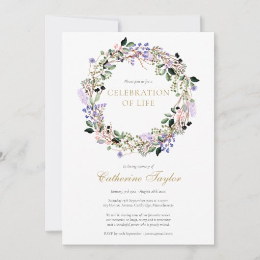 Lavendel Bloemige Viering van het Leven Funeral Kaart (Voorkant)