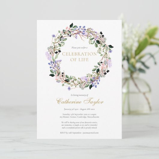 Lavendel Bloemige Viering van het Leven Funeral Kaart (Staand voorkant)