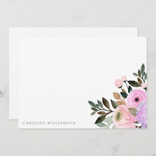 Lavendel Bloemige Watercolor Bruiloft Feest Custom Bedankkaart (Voorkant / Achterkant)