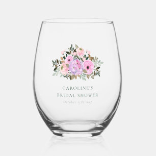 Lavendel Bloemige Waterverf Bruiloft Feest Custom Wijnglas Zonder Voet