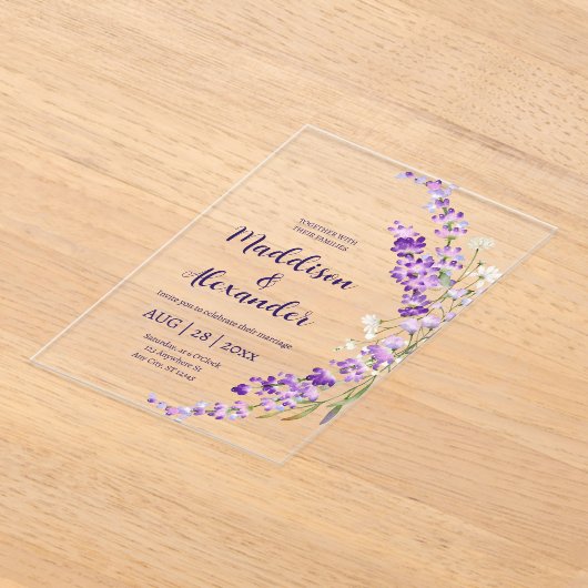 Lavendel bloemige waterverf huwelijksuitnodiging acryl uitnodigingen (Laagn)
