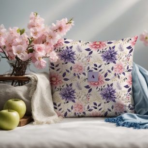 Lavendel bloemmotief monogram kussen