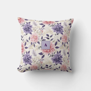 Lavendel bloemmotief monogram kussen