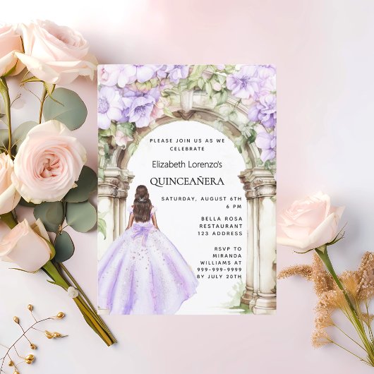 Lavendel bloemrijke boog jurk Quinceanera Kaart
