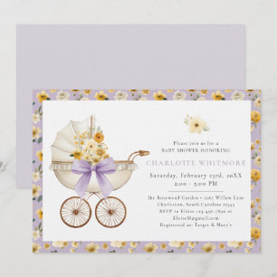 Lavendel Bloemrijke Koets Baby Shower Uitnodiging