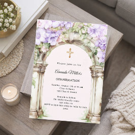 Lavendel bloemstukken boog meisje Communie Kaart