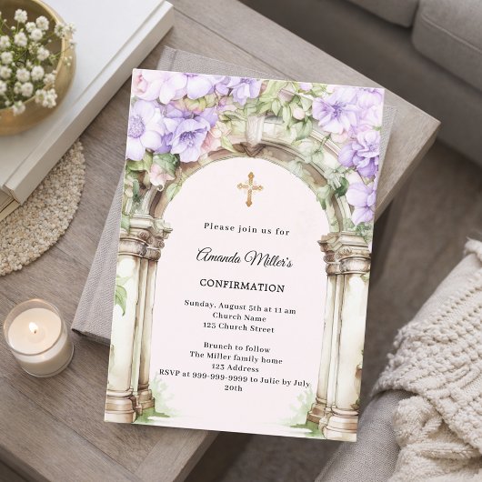 Lavendel bloemstukken boog meisje Communie Kaart