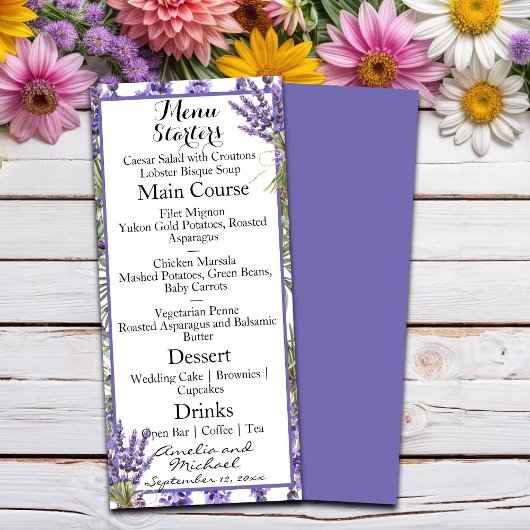 Lavendel bloesem tuin bruiloft menu