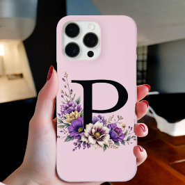 Lavendel Bloom: Monogrammed Initiaal 'P' iPhone 16 Pro Max Hoesje