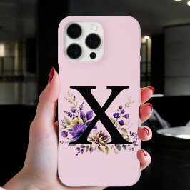 Lavendel Bloom: Monogrammed Initiaal 'X' iPhone 16 Pro Max Hoesje