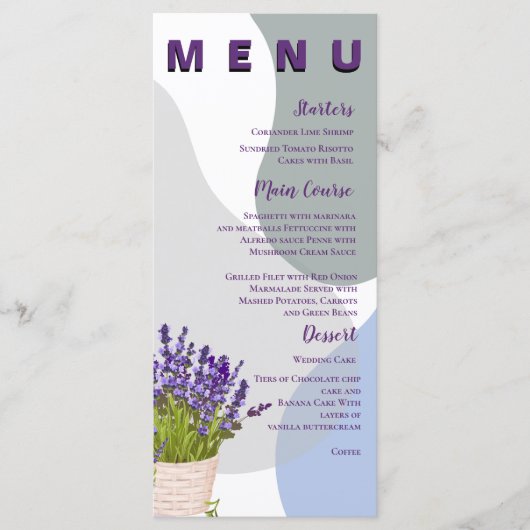 Lavendel Bloom Paarse Bloemen Wedding Day Party Menu (Voorkant)