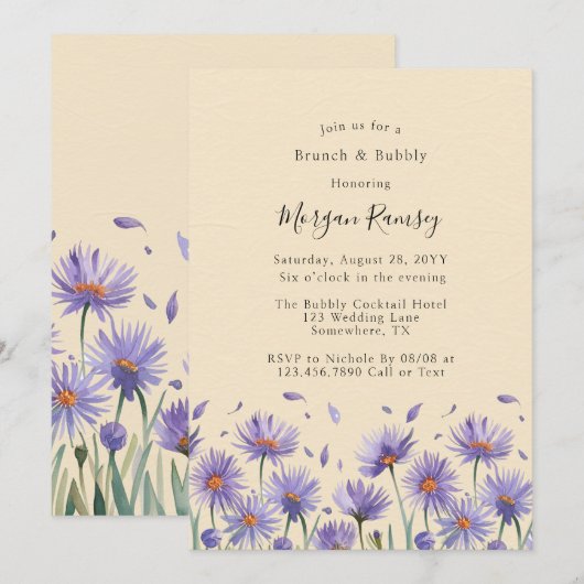 Lavendel Bloom Wildflowers Brunch & Bubbly Kaart (Voorkant / Achterkant)