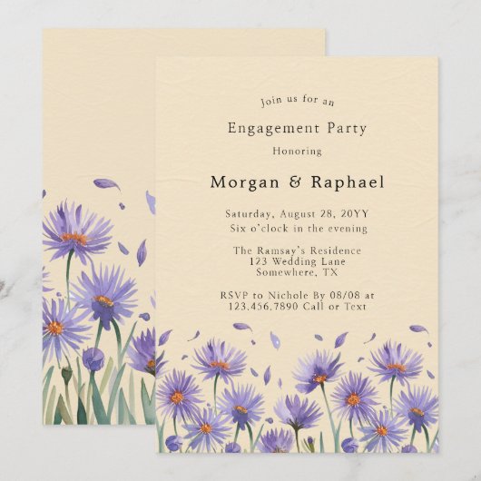 Lavendel Bloom Wildflowers Engagement Party Kaart (Voorkant / Achterkant)