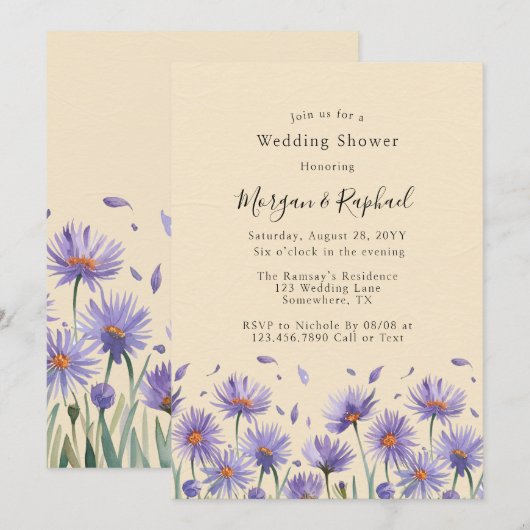 Lavendel Bloom Wildflowers Trouwdouche Kaart (Voorkant / Achterkant)