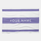 Lavendel Blue Stripes Jouw naam Keukenhanddoeken (Horizontaal)