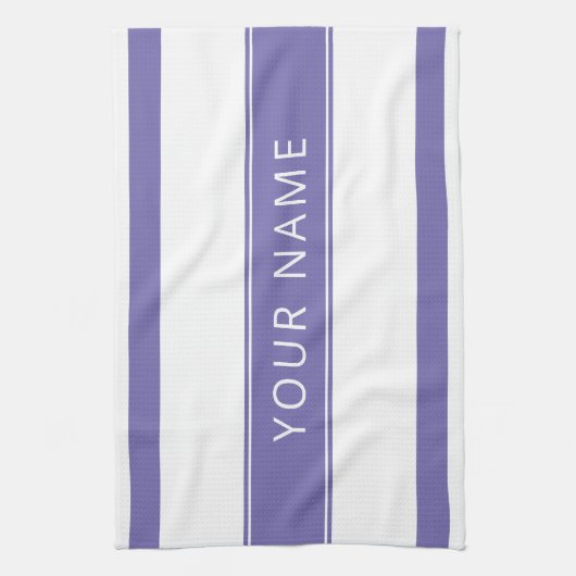 Lavendel Blue Stripes Jouw naam Keukenhanddoeken (Verticaal)