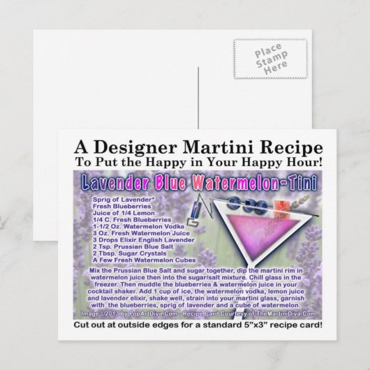 Lavendel Blue Watermelon Martini Recept Briefkaart (Voorkant / Achterkant)