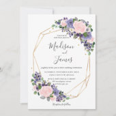 Lavendel Blush Bloemen Bruiloft Geometrisch Goud L Kaart (Voorkant)