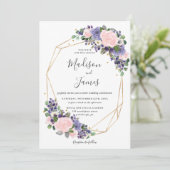 Lavendel Blush Bloemen Bruiloft Geometrisch Goud L Kaart (Staand voorkant)