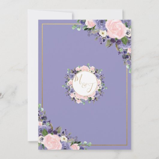 Lavendel Blush Bloemen Bruiloft Geometrisch Goud L Kaart (Achterkant)